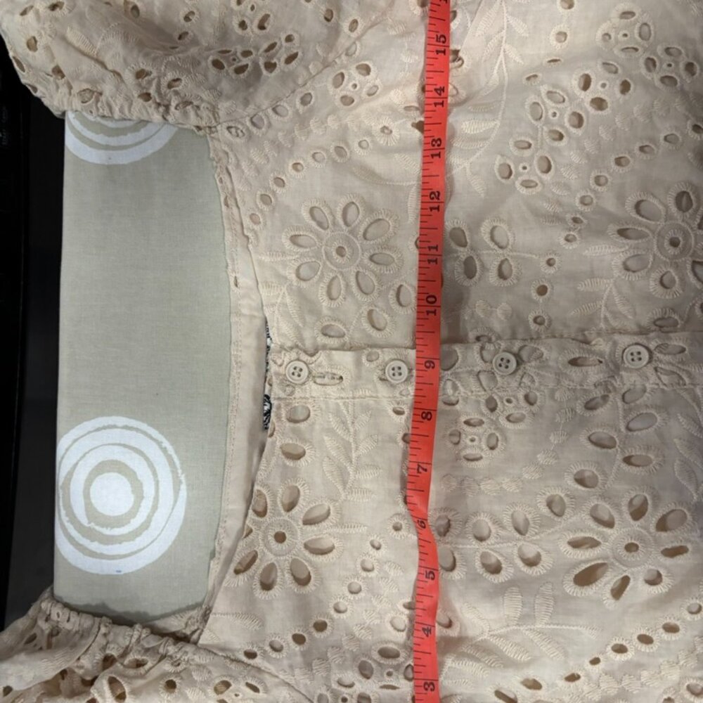 A Calin Cream Eyelet Crop Top Womens Size M Peasant Peplum Y2k Coquette Milkmaid - Picture 7 of 11